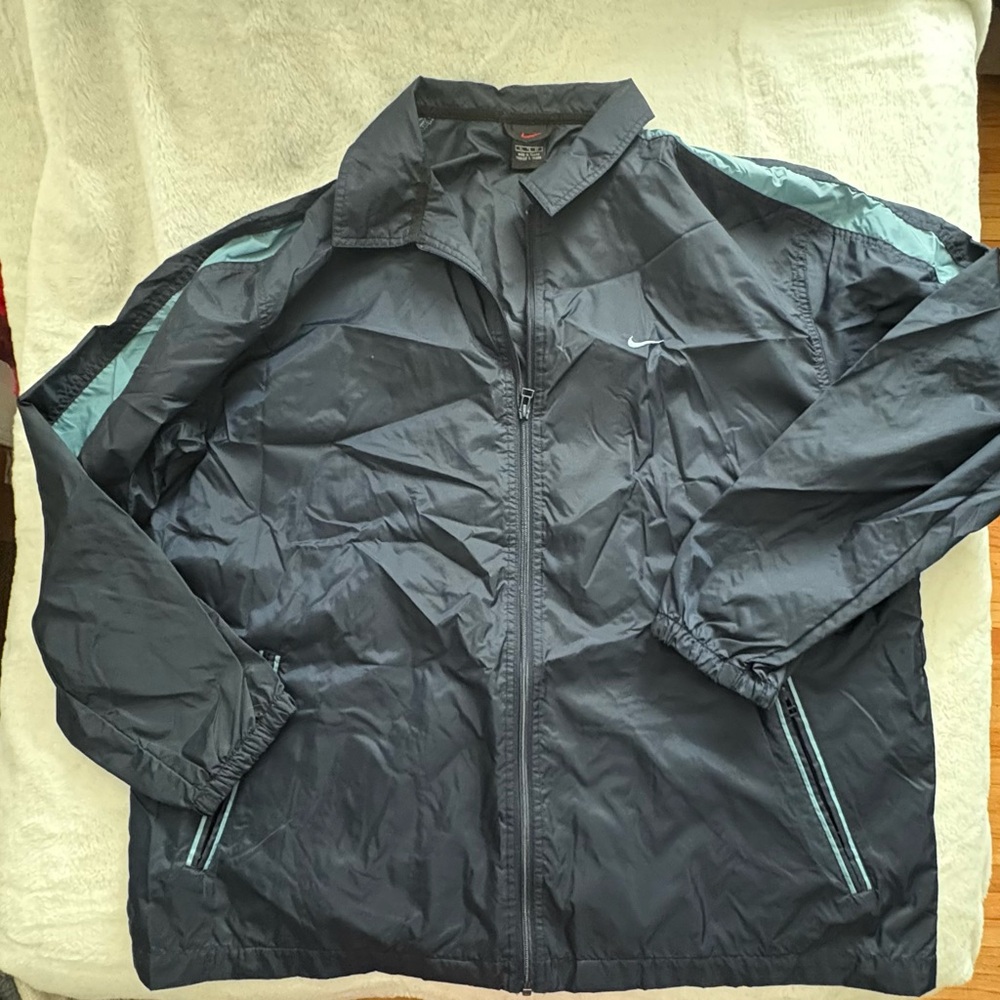 Nike Men's Dark Blue Jacket with Light Blue Stripes